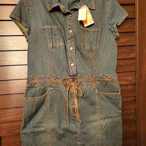Lace up waist jean dress